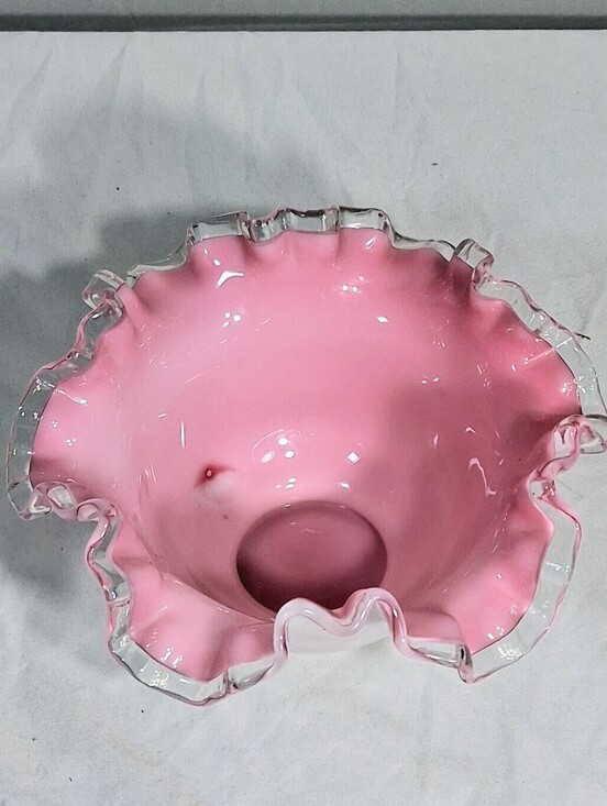 Fenton Glass Other - Fenton 1950's Glass Collectible Pink Silver Crest Artsy 7" Ruffled Bowl